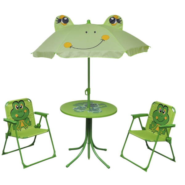 Conjunto de mesa e cadeiras de jardim infantil de 3 peças com guarda-chuva verde D