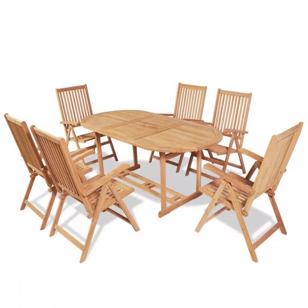 Set comedor de jardín 7 pzas con sillas plegables teca maciza D