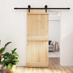 Puerta corredera con herrajes madera maciza de pino 80x210 cm D