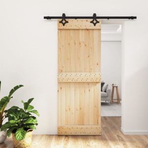 Puerta corredera con herrajes madera maciza de pino 80x210 cm D