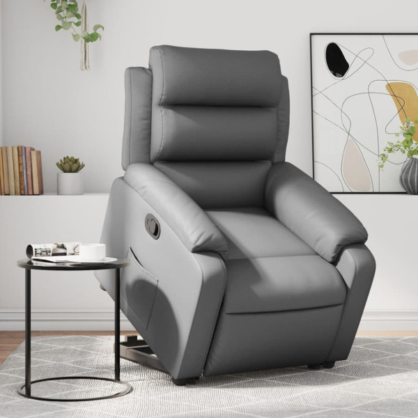 Sillón reclinable elevable cuero artificial gris D