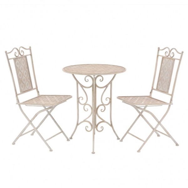 Mesa e cadeiras Bistro de jardim 3 peças de aço branco D