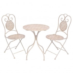 Mesa e cadeiras Bistro de jardim 3 peças aço branco cinza D