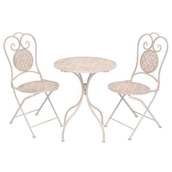 Mesa y sillas bistró de jardín 3 piezas acero blanco grisáceo D