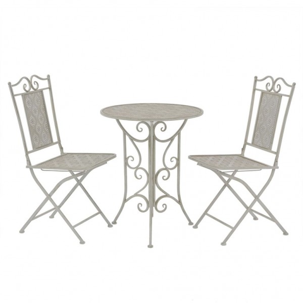 Mesa e cadeiras Bistro de jardim 3 peças de aço cinza D