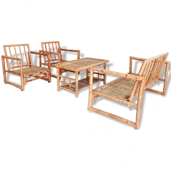 Set de muebles de jardín 4 piezas y cojines bambú M 2