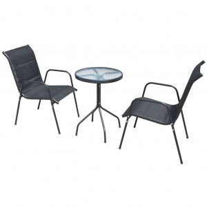 Mesa e cadeiras Bistro de jardim 3 peças de aço preto D