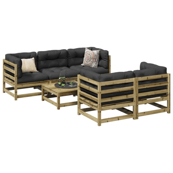Conjunto de sofás de jardim 6 peças em madeira de pinho impregnada D