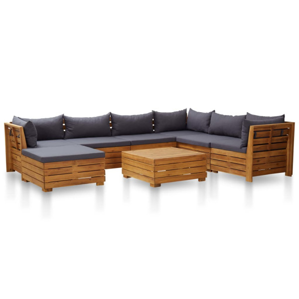 Muebles de jardín 8 pzas y cojines madera de acacia gris oscuro D