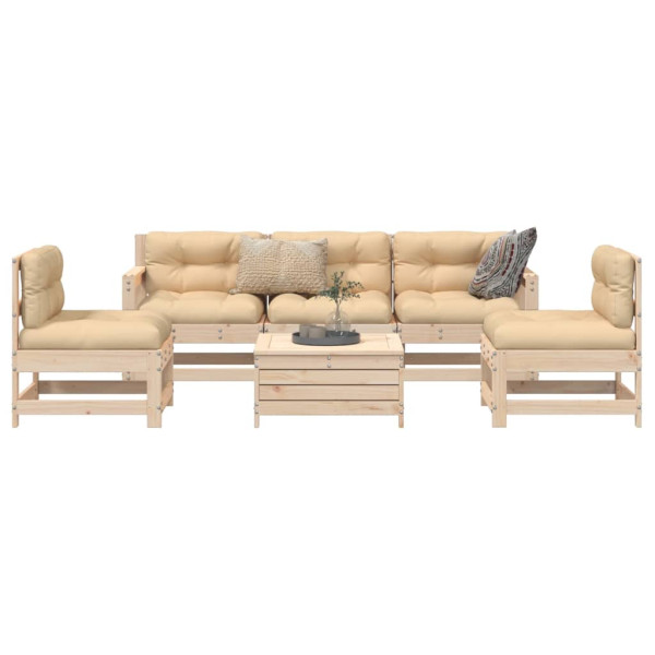 Conjunto de sofás de jardim 6 peças madeira maciça de pinheiro D