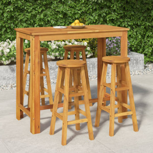 Mesa y taburetes altos de jardín 5 pzas madera maciza acacia D