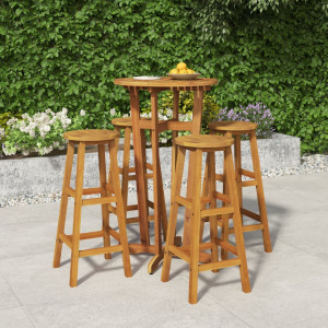 Mesa y taburetes altos de jardín 5 pzas madera maciza acacia D