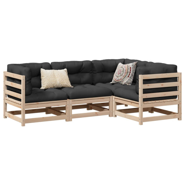 Conjunto de sofá de jardim de 4 peças com almofadas em madeira maciça de pinho D