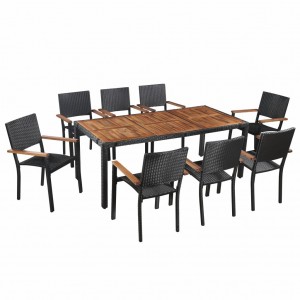 Set Jardim sala de jantar 9 pcs ratão sintético e madeira de acacia preto D