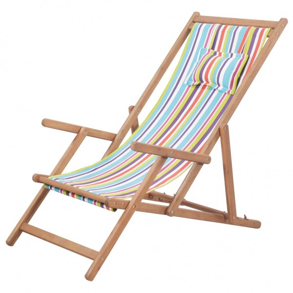 Silla de playa plegable de tela y estructura madera multicolor D