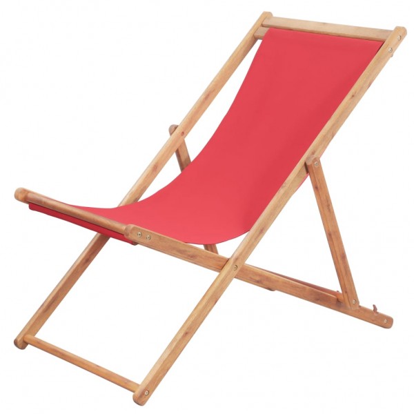 Cadeira de praia dobrável de tecido e estrutura de madeira vermelha D