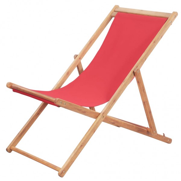 Silla de playa plegable de tela y estructura de madera roja D