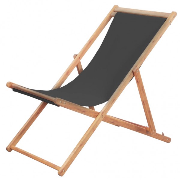 Cadeira de praia dobrável estrutura de madeira e tecido cinza D