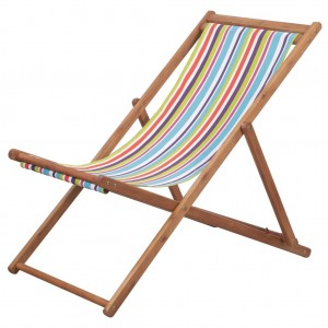 Cadeira de praia dobrável estrutura de madeira e tecido multicolor D