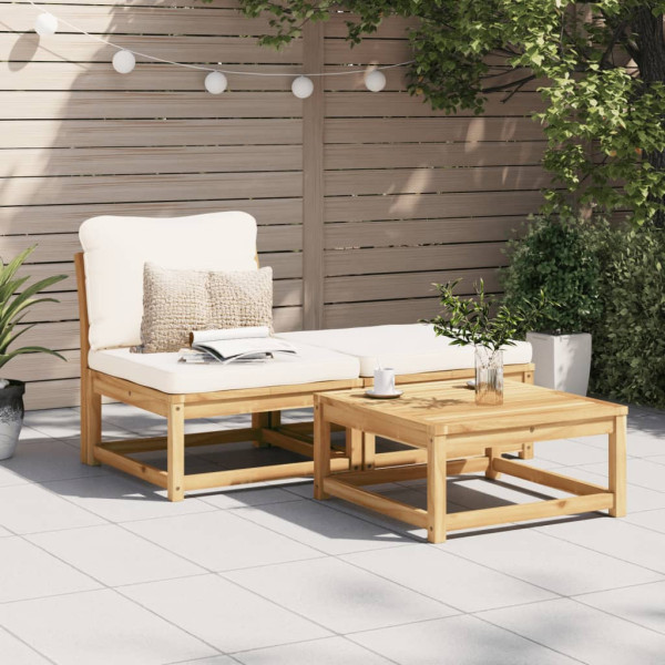 Set de muebles para jardín 3 piezas con cojines madera acacia D