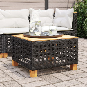 Mesa de jardín ratán PE y madera acacia negro 55x55x36 cm D