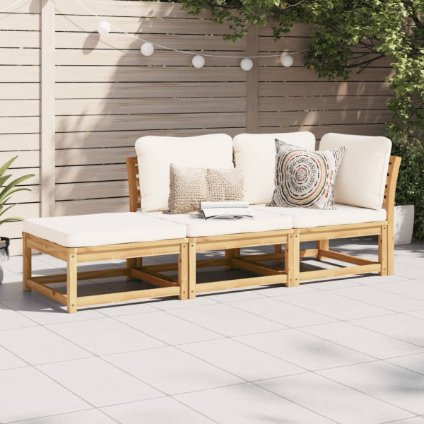 Set de muebles para jardín 3 piezas con cojines madera acacia D