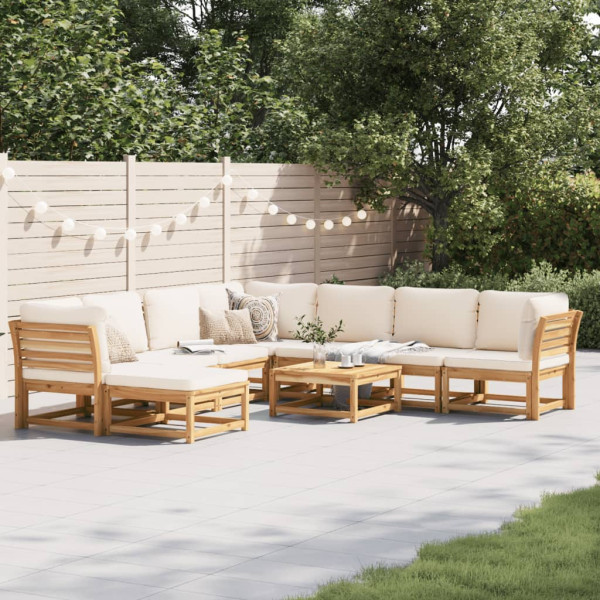 Juego de muebles jardín 9 pzas con cojines madera maciza acacia D