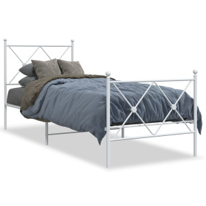 Estructura cama metal con cabecero y pie cama blanca 80x200 cm D