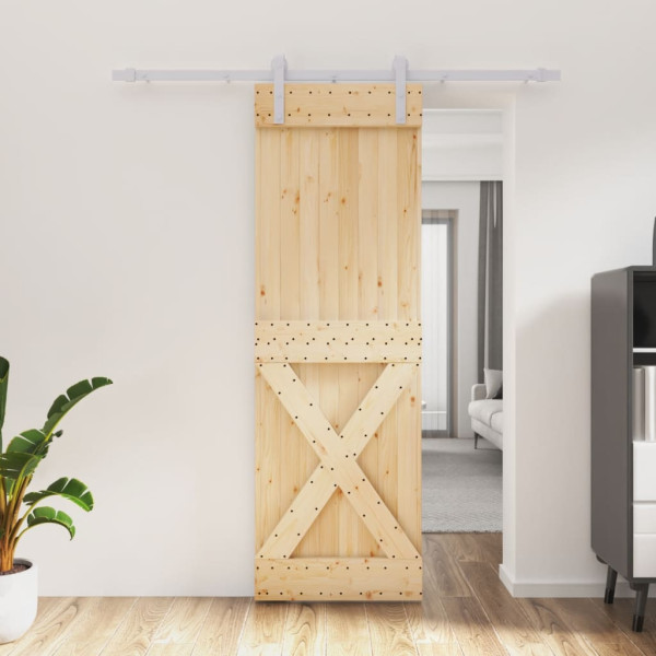 Puerta corredera con herrajes madera maciza de pino 70x210 cm D