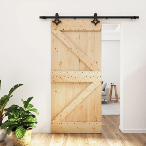 Puerta corredera con herrajes madera maciza de pino 95x210 cm D