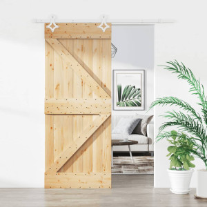 Puerta corredera con herrajes madera maciza de pino 85x210 cm D