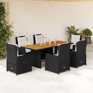 Set de comedor de jardín 7 pzas y cojines ratán sintético negro D