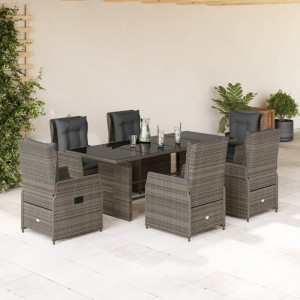 Set comedor jardín 7 pzas y cojines ratán sintético gris D