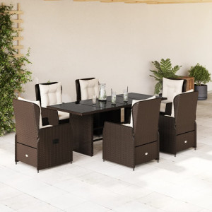 Set comedor de jardín 7 pzas con cojines ratán sintético marrón D