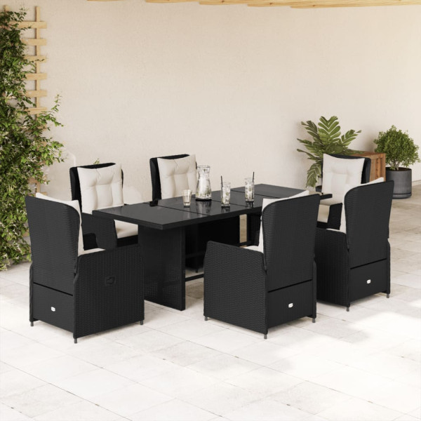 Set de comedor de jardín 7 pzas y cojines ratán sintético negro D