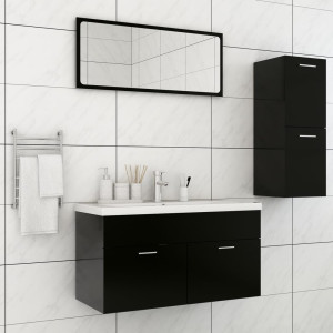 Juego de muebles de baño madera de ingeniería negro D