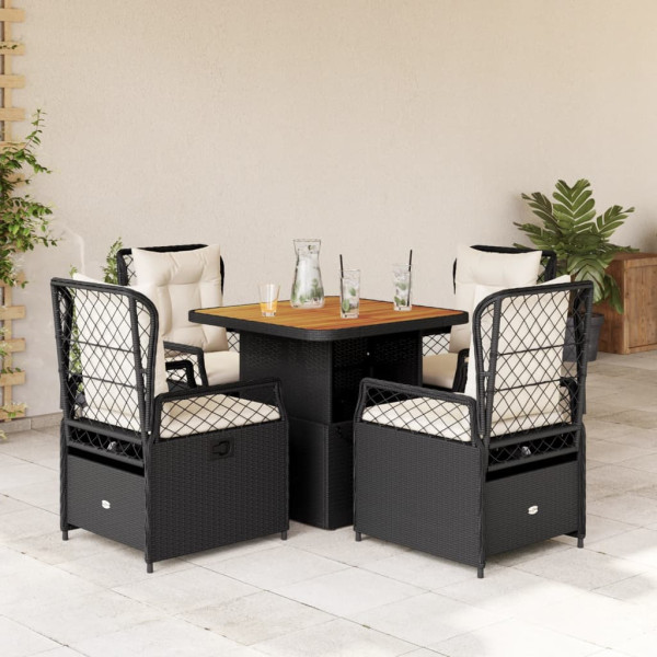 Set de muebles jardín 5 pzas con cojines ratán sintético negro D