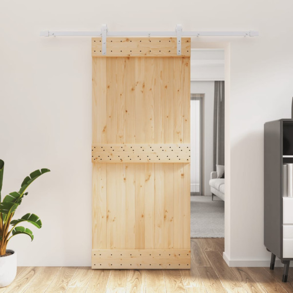 Puerta corredera con herrajes madera maciza de pino 90x210 cm D