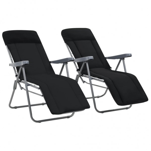 Cadeiras de jardim com almofadas 2 unidades preto D