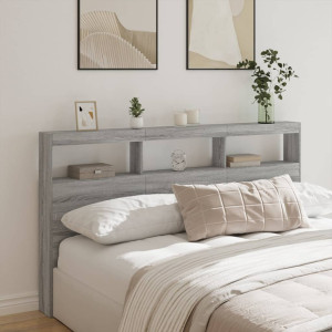 Cabeça de cama com luz LED cinza Sonoma 180x17x102 cm D