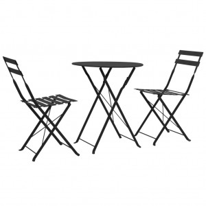 Mesa y sillas bistró de jardín 3 piezas acero negro D
