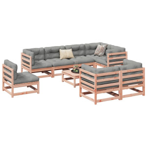 Set de sofás jardín 9 pzas con cojines madera de abeto Douglas D