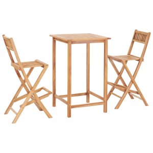 Set mesa y sillas de bar de jardín 3 pzas madera maciza roble D