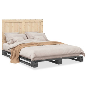 Estructura de cama con cabecero madera pino gris 160x200 cm D
