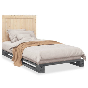 Estructura de cama con cabecero madera de pino gris 100x200cm D