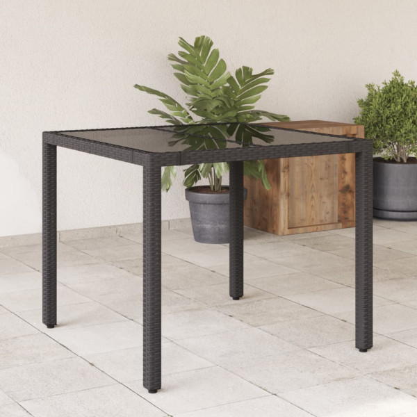 Superfície de vidro para mesa de jardim PE rattan preto 90x90x75 cm D