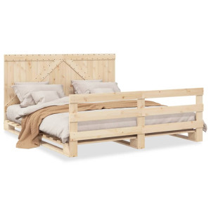 Estructura de cama con cabecero madera maciza de pino 200x200cm D