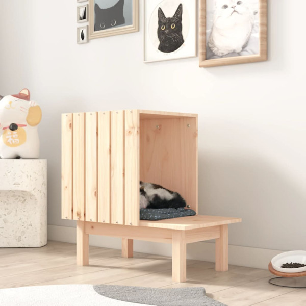 Casa para gatos de madera maciza de pino 60x36x60 cm D