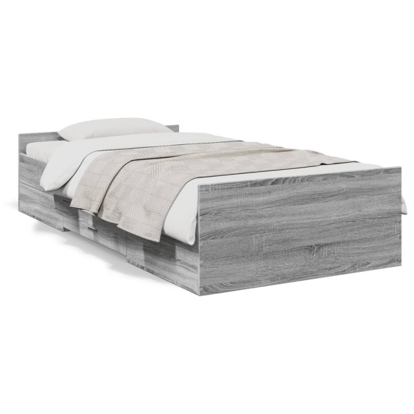 Cama con cajones madera de ingeniería gris Sonoma 90x190 cm D