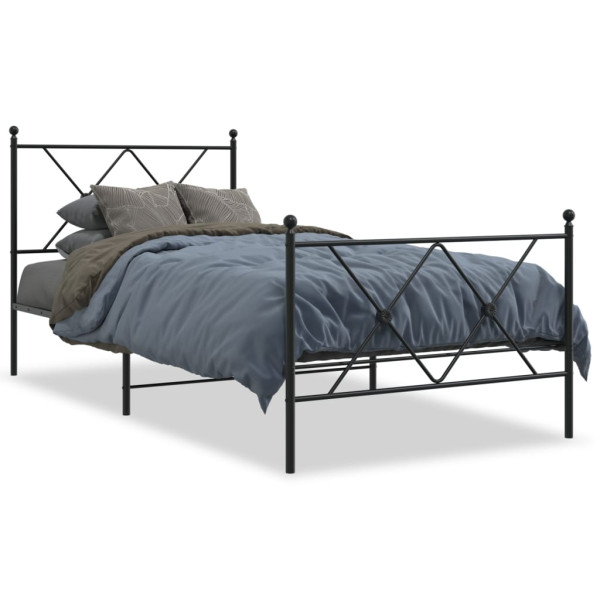 Estrutura de cama com cabeceira e estribo de metal preto 90x200 cm D